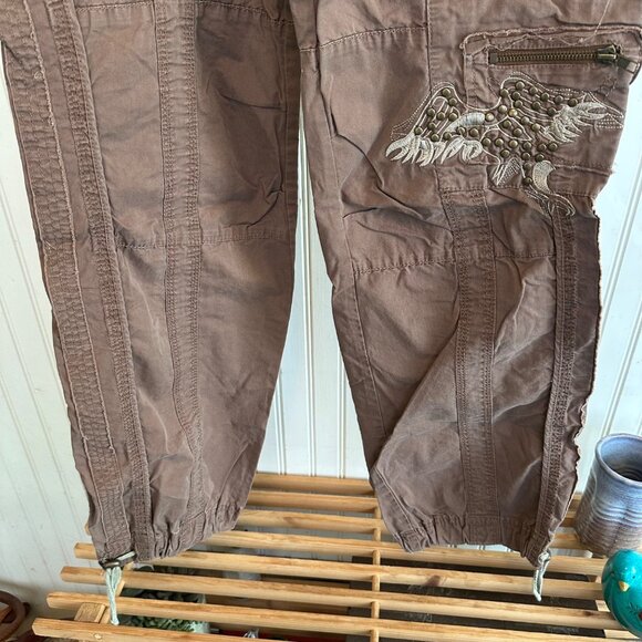 Romeo & Juliet Couture Brown Cargo Pants With Embroidered Eagle Design - Picture 8 of 9